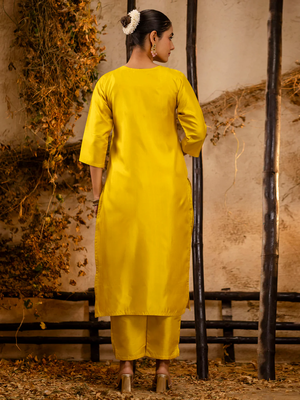 yellow fancy silk blend kurta set 4