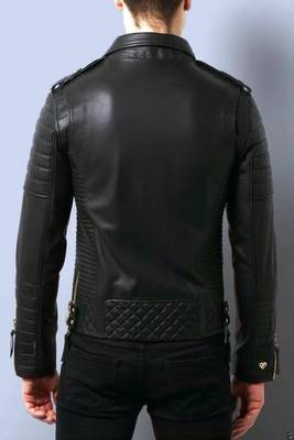Black genuine soft lambskin leather jacket moto biker jacket 3