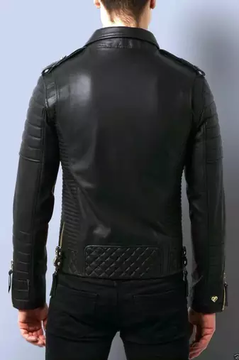 Black genuine soft lambskin leather jacket moto biker jacket