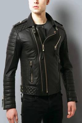 Black genuine soft lambskin leather jacket moto biker jacket 4