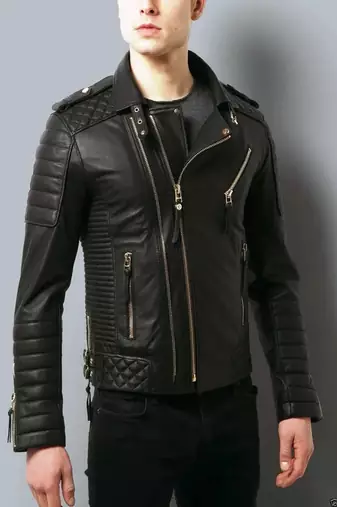 Black genuine soft lambskin leather jacket moto biker jacket