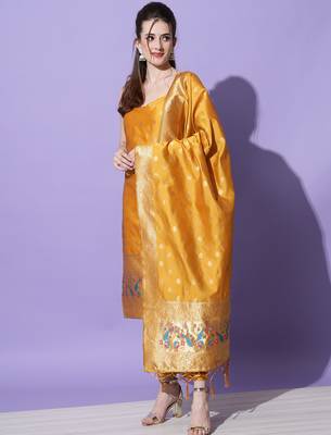 mustard fancy cotton silk kurta set 3