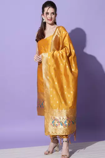 mustard fancy cotton silk kurta set