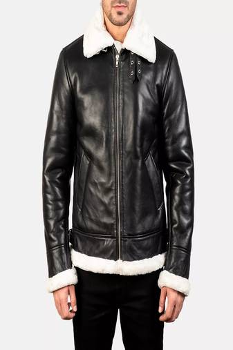 Biker style black lambskin leather jacket furr collar