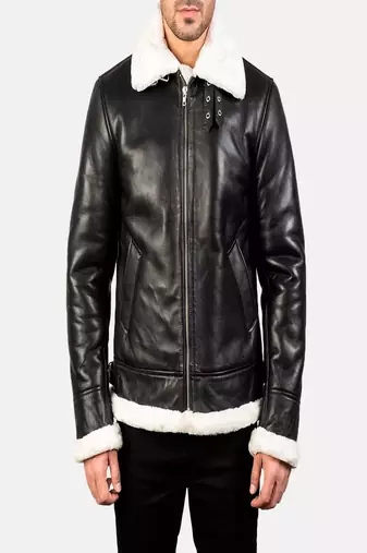 Biker style black lambskin leather jacket furr collar