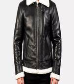 Biker style black lambskin leather jacket furr collar