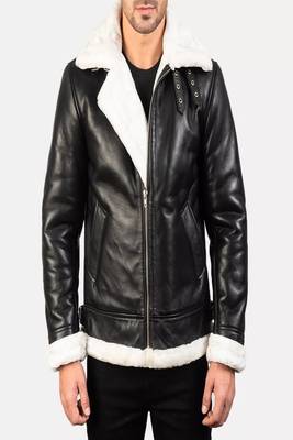 Biker style black lambskin leather jacket furr collar 2