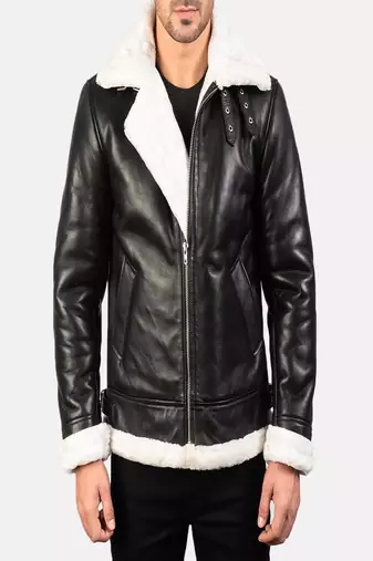 Biker style black lambskin leather jacket furr collar