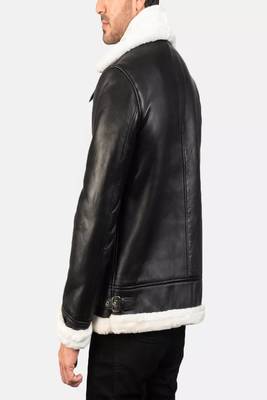 Biker style black lambskin leather jacket furr collar 3