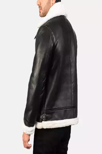 Biker style black lambskin leather jacket furr collar