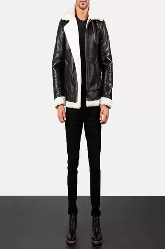 Biker style black lambskin leather jacket furr collar