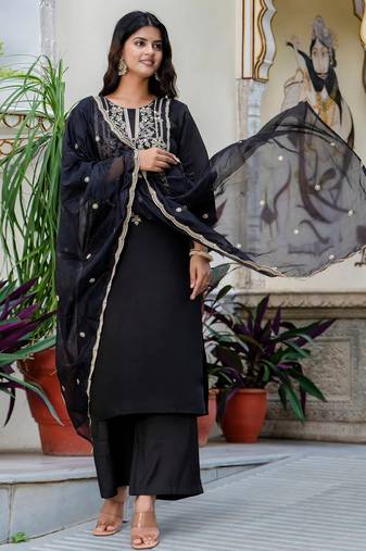 black fancy silk blend kurta set