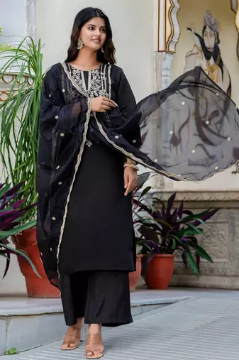 black fancy silk blend kurta set