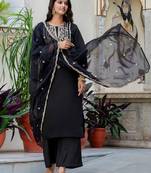 black fancy silk blend kurta set