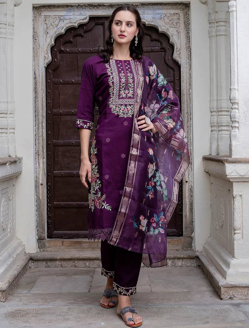 wine fancy viscose kurta set