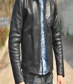 Men's lambskin leather jacket black color fashion style