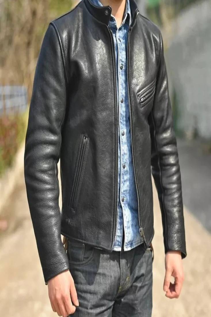 Men's lambskin leather jacket black color fashion style