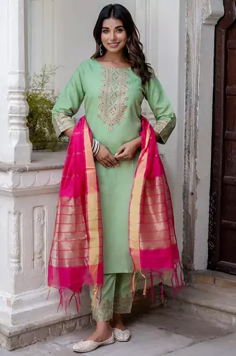 pear fancy blended cotton kurta set