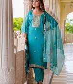 blue fancy silk blend kurta set