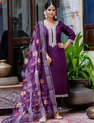 purple fancy viscose kurta set 1
