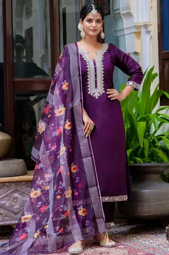 purple fancy viscose kurta set