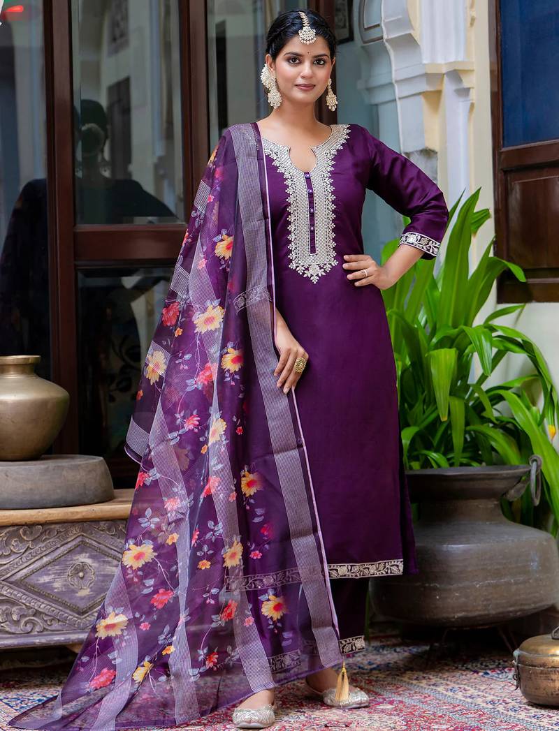 purple fancy viscose kurta set