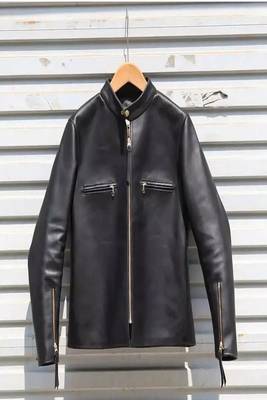 Men's lambskin leather jacket biker black zipper -café racer 1