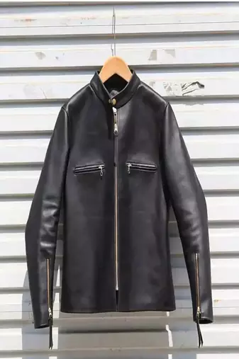 Men's lambskin leather jacket biker black zipper -café racer