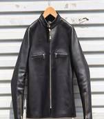Men's lambskin leather jacket biker black zipper -café racer