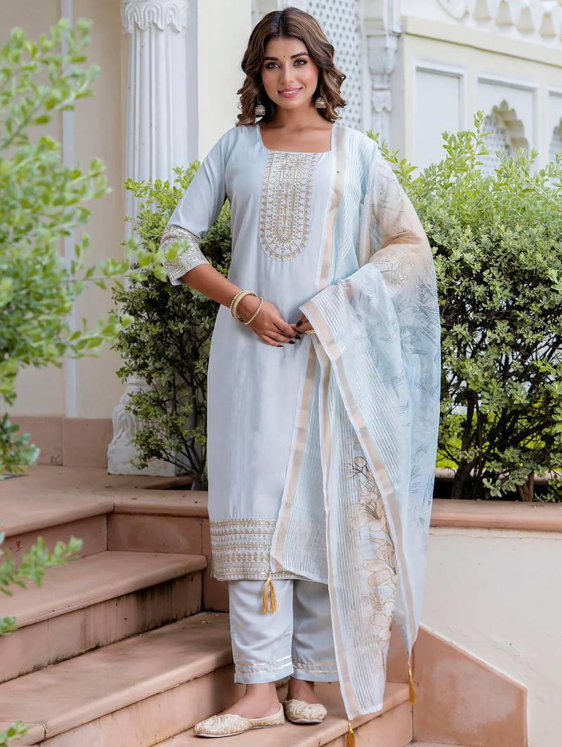 grey fancy viscose kurta set