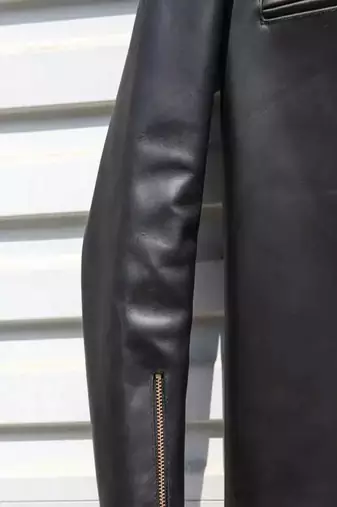 Men's lambskin leather jacket biker black zipper -café racer