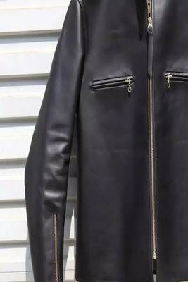 Men's lambskin leather jacket biker black zipper -café racer 4