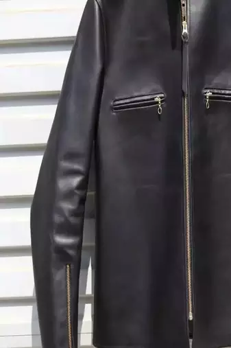 Men's lambskin leather jacket biker black zipper -café racer