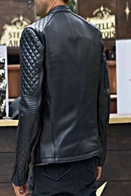 Black genuine lambskin leather jacket-quilted shoulder hand fashion style 3