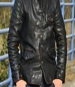 Black genuine lambskin leather jacket spread collar button jacket