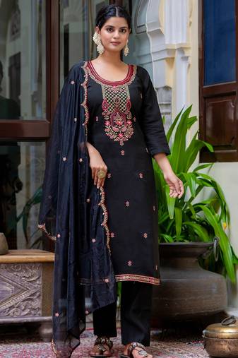 black fancy silk blend kurta set