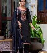 black fancy silk blend kurta set
