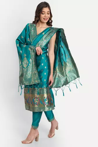 royal-blue fancy cotton silk kurta set