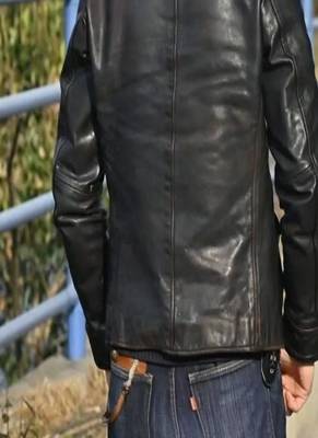 Black genuine lambskin leather jacket spread collar button jacket 2