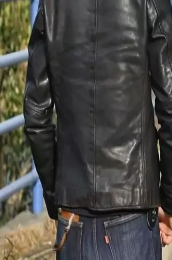 Black genuine lambskin leather jacket spread collar button jacket