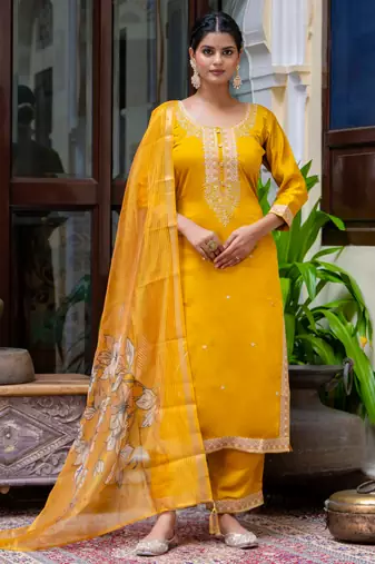 mustard fancy viscose kurta set