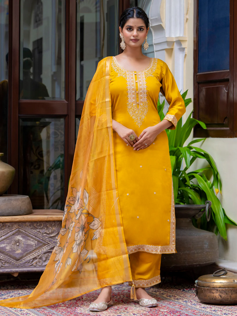 mustard fancy viscose kurta set