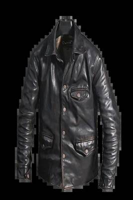 Black genuine lambskin leather jacket 3 pocket spread collar button jacket 1