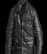 Black genuine lambskin leather jacket 3 pocket spread collar button jacket