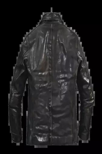 Black genuine lambskin leather jacket 3 pocket spread collar button jacket