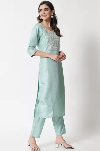 sky-blue fancy silk blend kurta set