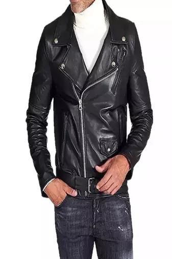 Men's black biker genuine lambskin leather moto jacket
