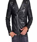 Men's black biker genuine lambskin leather moto jacket
