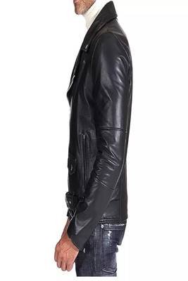 Men's black biker genuine lambskin leather moto jacket 2