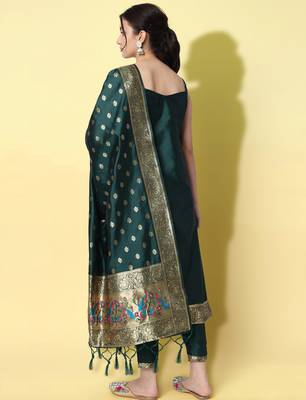 green fancy cotton silk kurta set 4